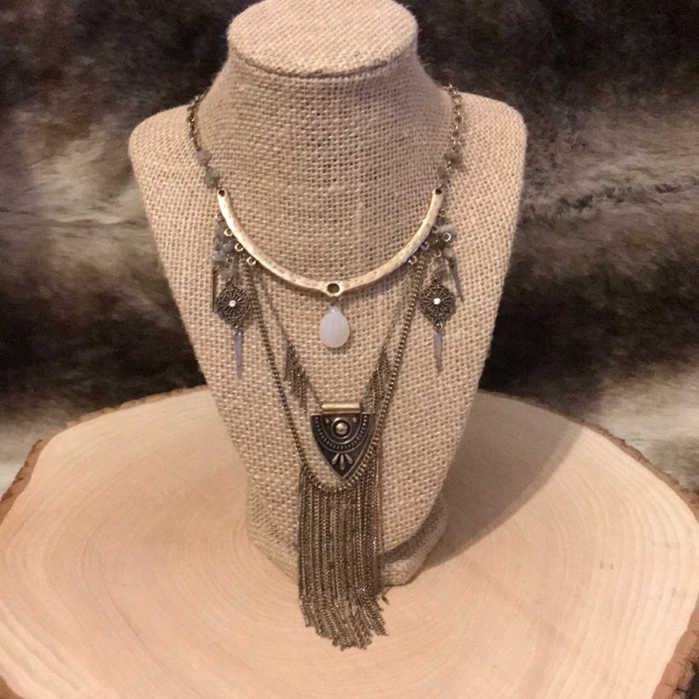 Tribal boho bohemian multi layer arrow necklace